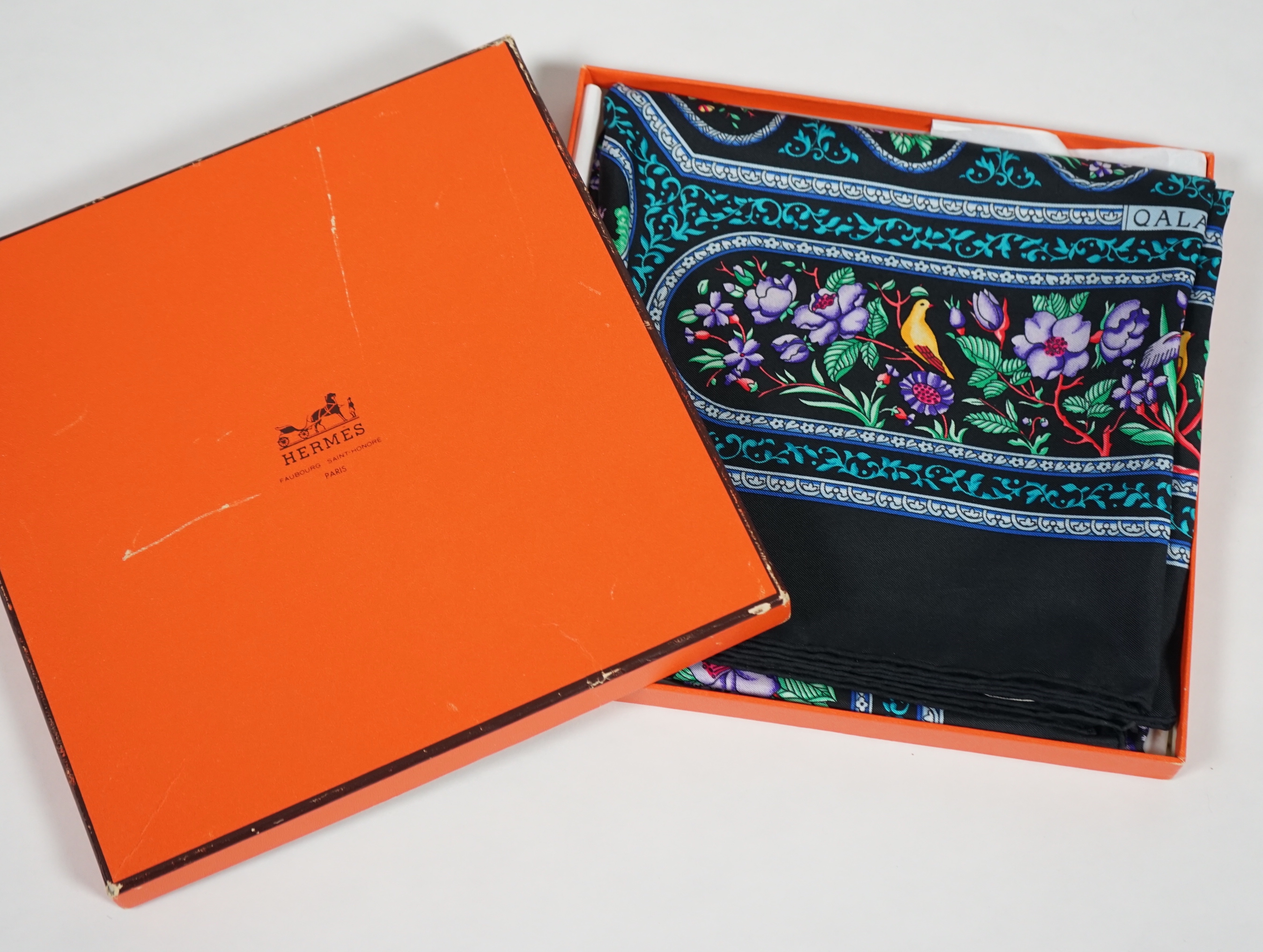 A Hermès silk scarf - Qalamdan by Catherine Baschet, c.1990, 90cm x 90cm